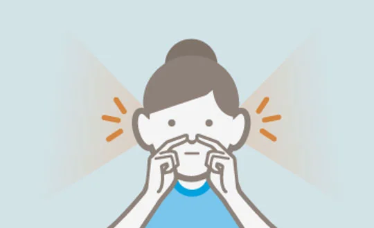 Illustration of a person putting on a protective face mask.